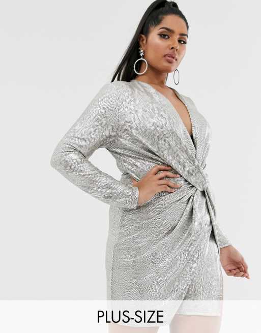 Club L London Plus metallic wrap knot mini dress ASOS