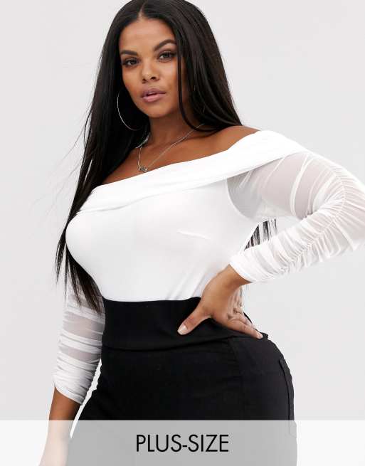 Club L London Plus Off Shoulder Ruched Body In White Asos