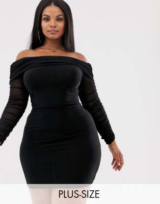 black off the shoulder ruched dress