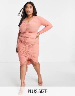 Club L London Plus Ruched Front Longsleeve Dress In Rosepink ModeSens