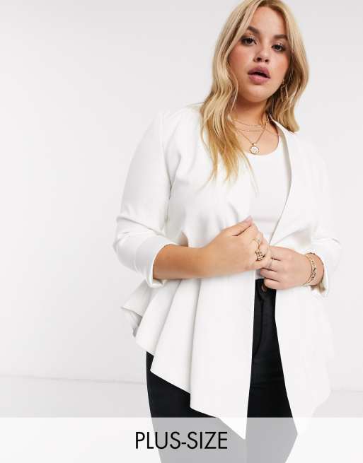 Club L London Plus - Weißer Blazer mit Kragendetail und ...