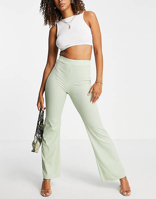 Club L London ribbed flare trousers in green co-ord