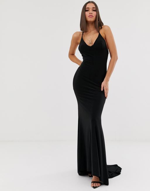 Club L London Robe longue à dos croisé et ourlet en pointe Noir ASOS
