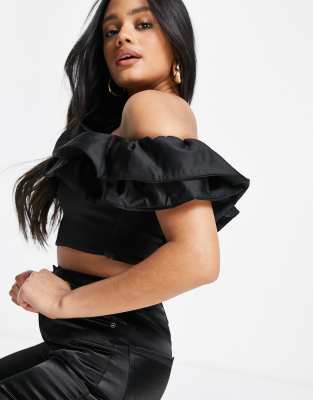 Club L London ruffle detail crop top in black | ASOS