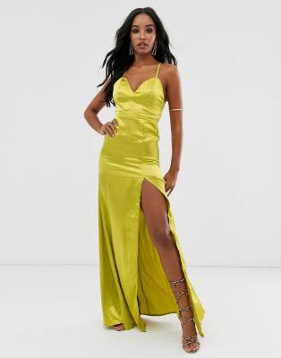 satin thigh split dress