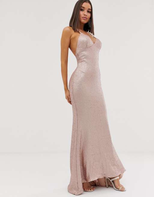 Sequin cross back fishtail maxi dress sales