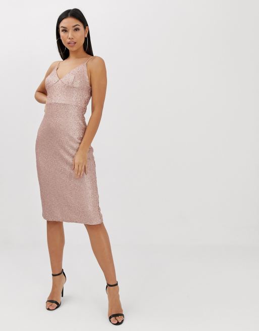 Club L London Sequin Cami Midi Dress In Pink Asos