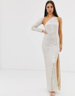 one shoulder silver sequin dress