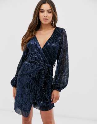 long sleeve wrap sequin dress