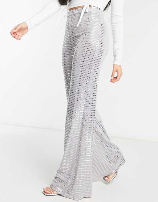 silver sequin pants zara