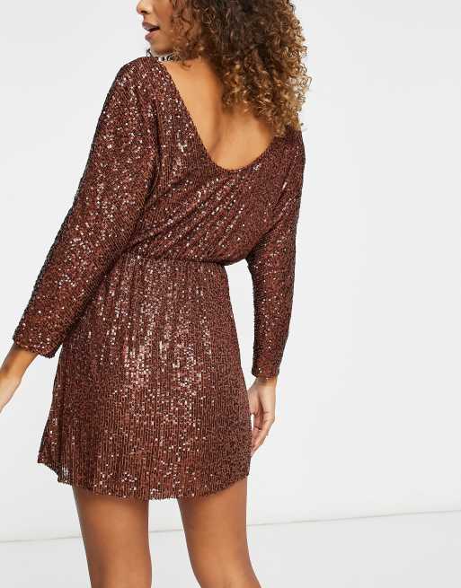 Luxe Black And Gold Sequin Plunge Wrap Mini Dress – Club L London