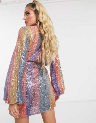 club l wrap striped sequin mini dress