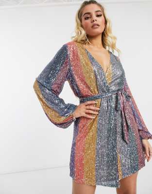 asos edition sequin wrap mini dress