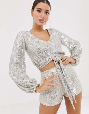 sequin tie front top