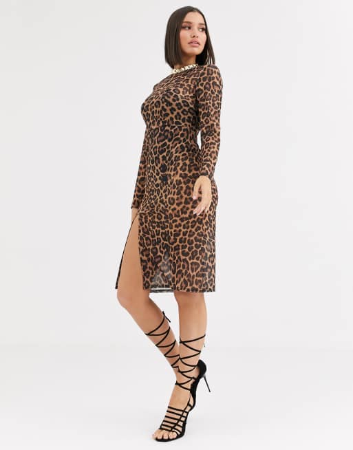 Sheer leopard midi outlet dress