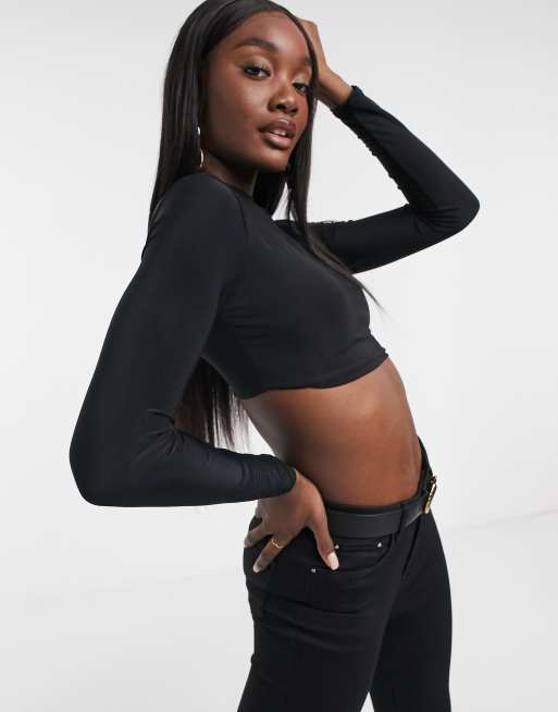  Black Long Sleeve Crop Top