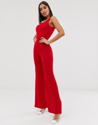red square neck jumpsuit