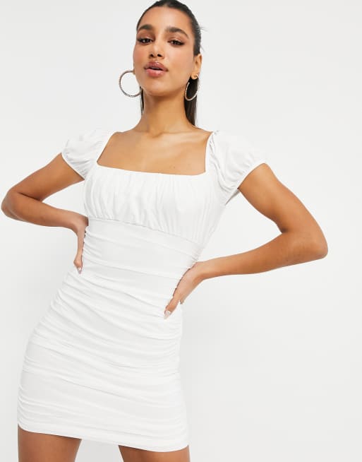 Ruched white hot sale mini dress