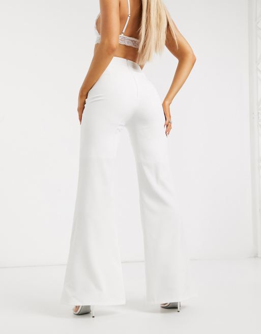 White tight sales flared trousers