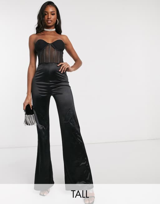 Club L London Tall corset detail jumpsuit in black