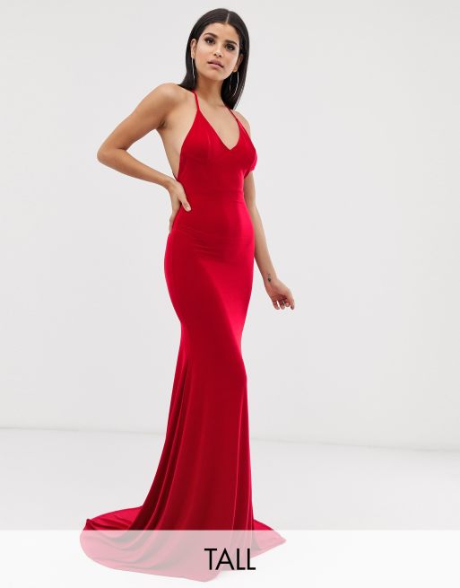 Club L London Tall cross back fishtail maxi in red