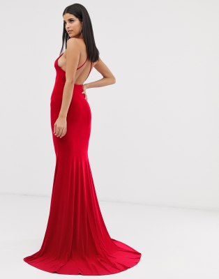 Red cross back fishtail maxi dress deals