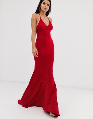 club l london cross back fishtail maxi dress