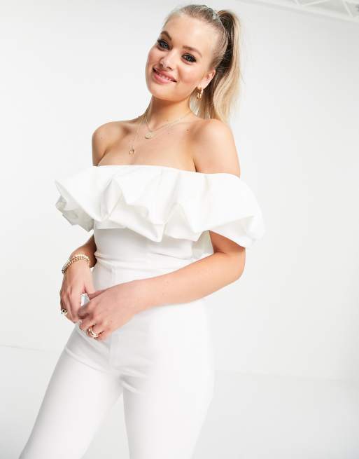 Club L London Tall frill jumpsuit in white ASOS