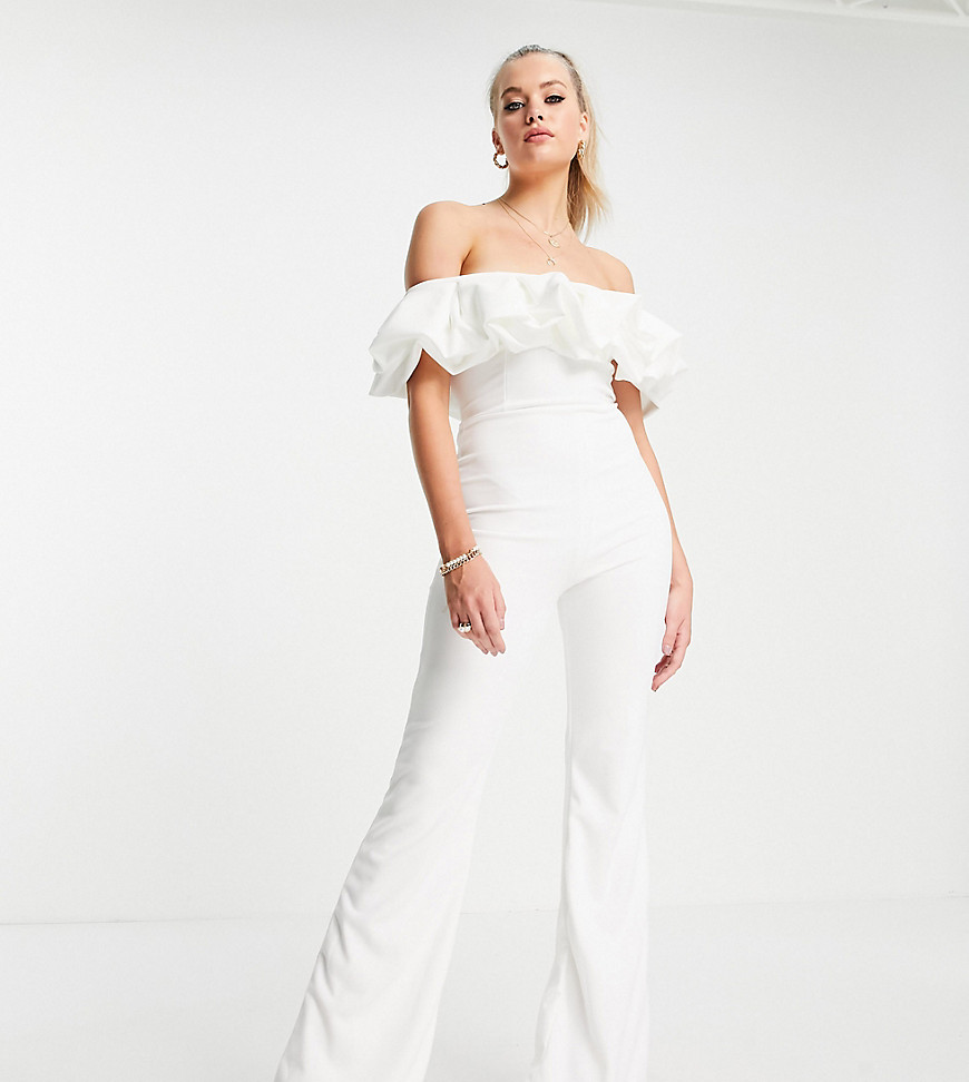 Club L London Tall - Jumpsuit met ruches in wit