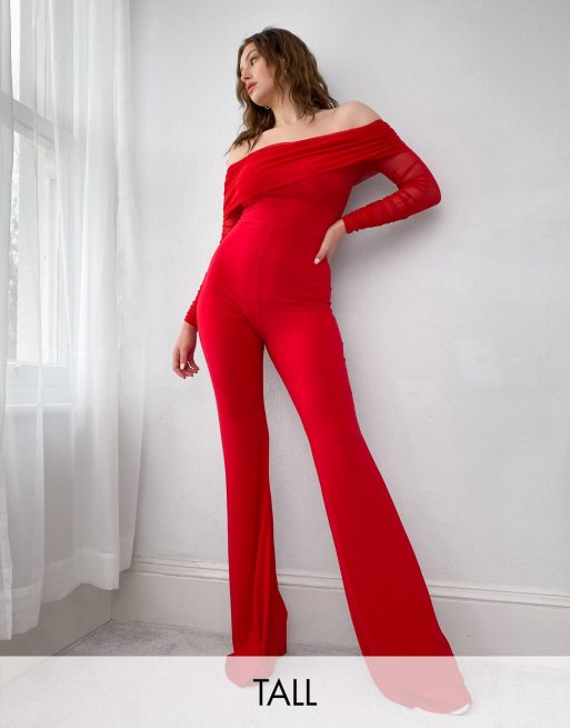 Off shoulder jumpsuit long hot sale sleeve