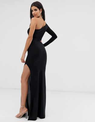 black one shoulder dress with split