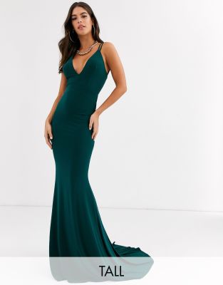 Club L London Tall plunge front strappy back maxi dress in green