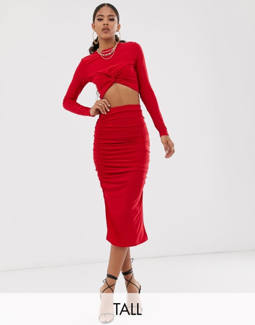 Ruched midi 2024 skirt red