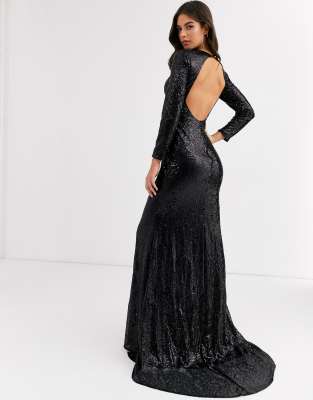 black embellished back fishtail maxi dress