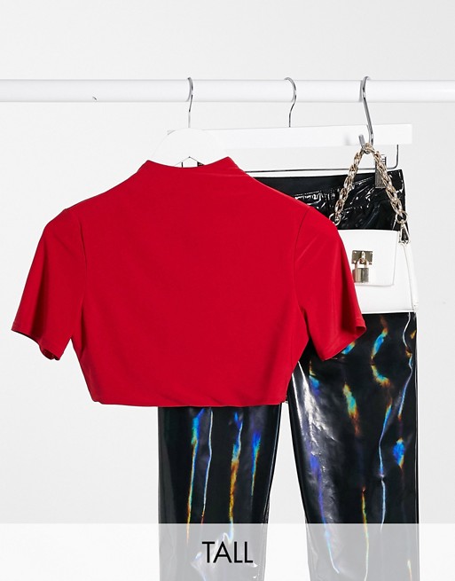 Club L London Tall slinky short sleeve crop top in red