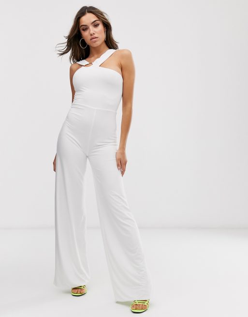 Club L London - Tuta jumpsuit bianca con dettagli sul retro