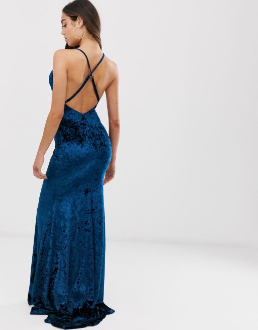 Club L London Guest List | Powder Blue Backless Knot Detail Fishtail Maxi Dress US 16 / Blue