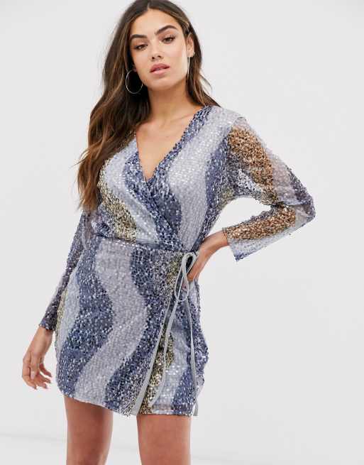 Club L London - Vestito a portafoglio con paillettes multicolore