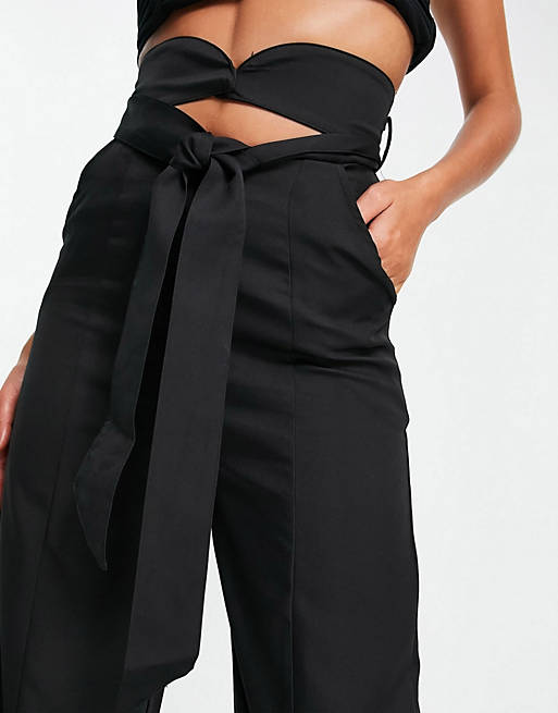  Club L London wide leg slouchy trouser with belt co ord in black 