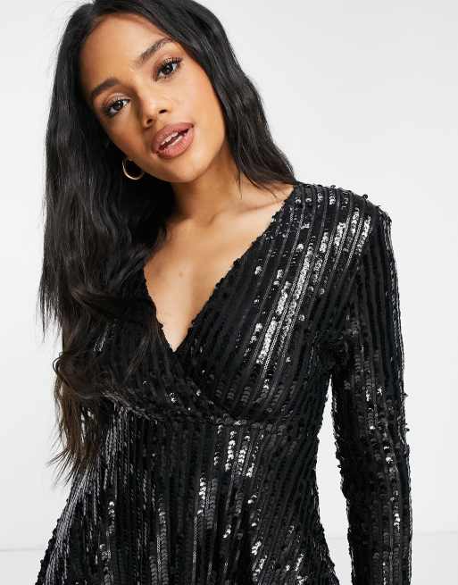 Sequin Wrap Black Wrap Skater Dress Black Velvet Sequin In Wrap