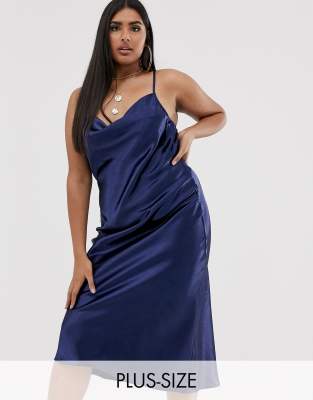 Club L LondonPlus satin midi dress in navy