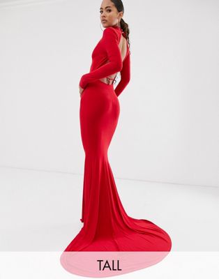 red long sleeve fishtail dress