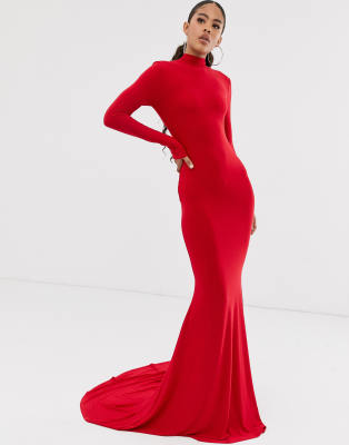 red long sleeve maxi dress