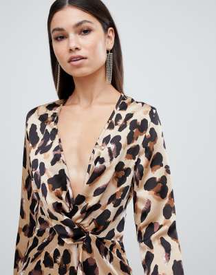 leopard print twist front dress