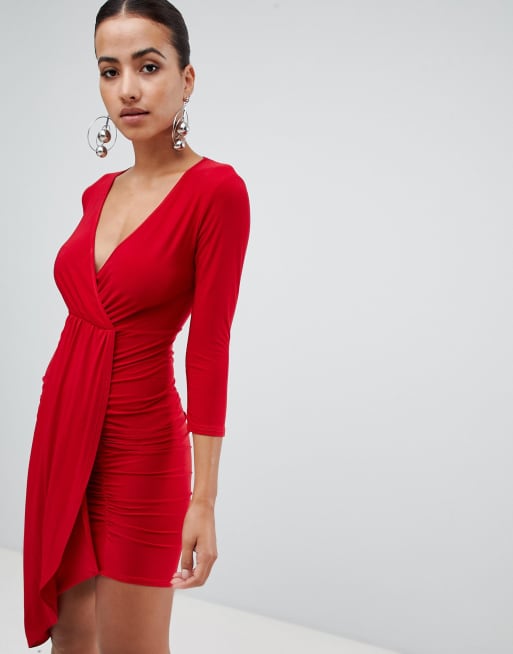 Club L long sleeve wrap v plunge draped dress | ASOS