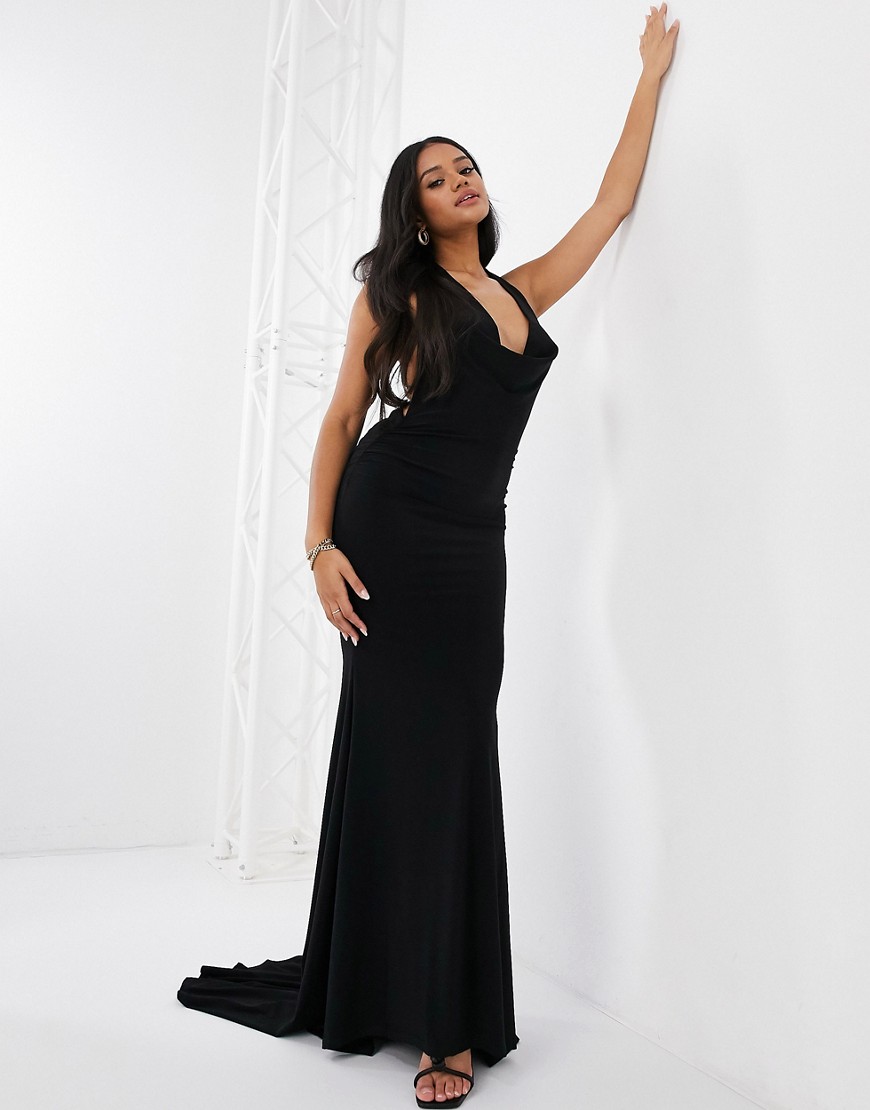 Club L - Maxi-jurk met gedrapeerde halslijn in zwart