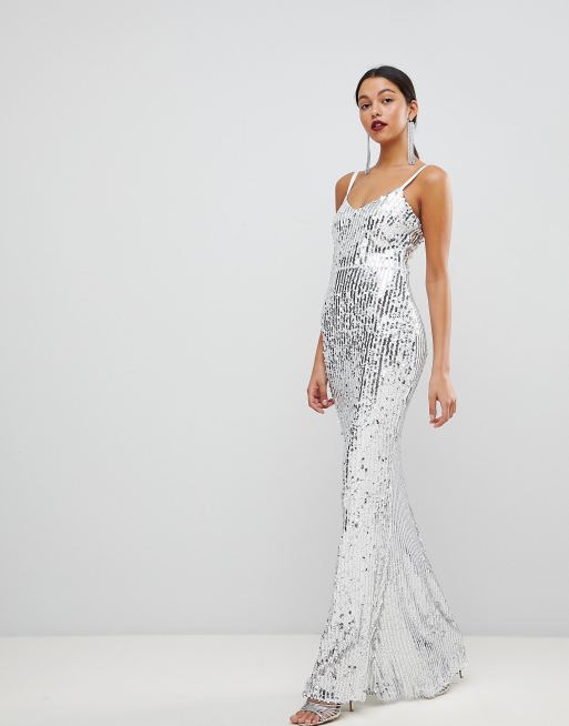 Silver sequin fishtail clearance dress