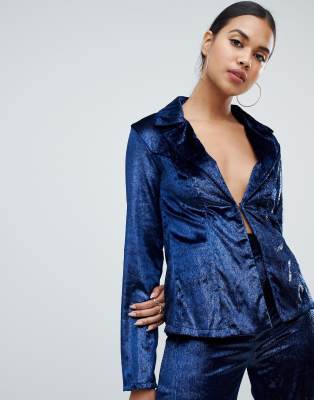 Club L metallic velvet blazer-Navy