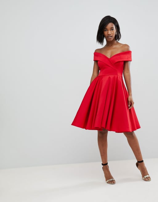 Club L Modern Bardot Scuba Skater Dress