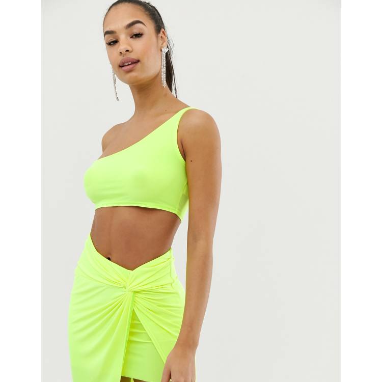 Neon yellow one shoulder crop online top